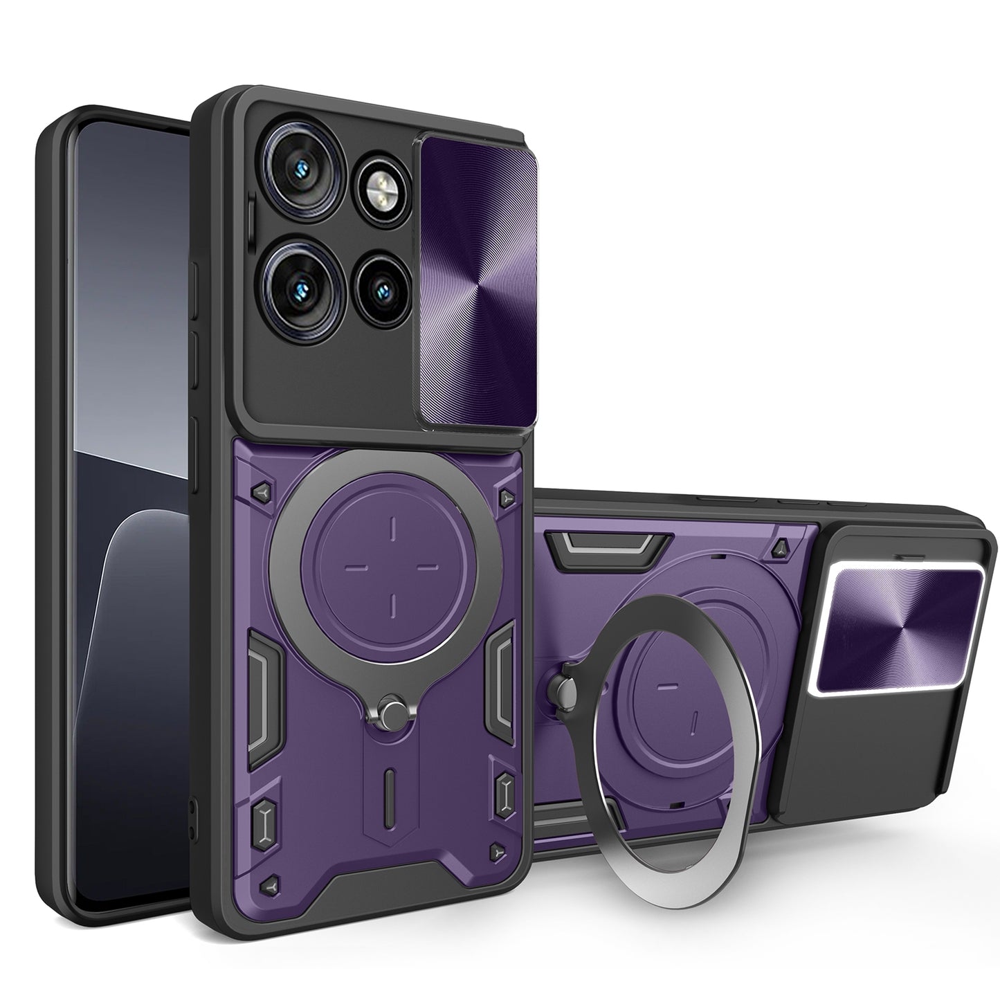 Motorola Edge 50 Neo Magnetic Holder CD Texture Sliding Camshield Phone Case, TPU PC Shockproof Cover