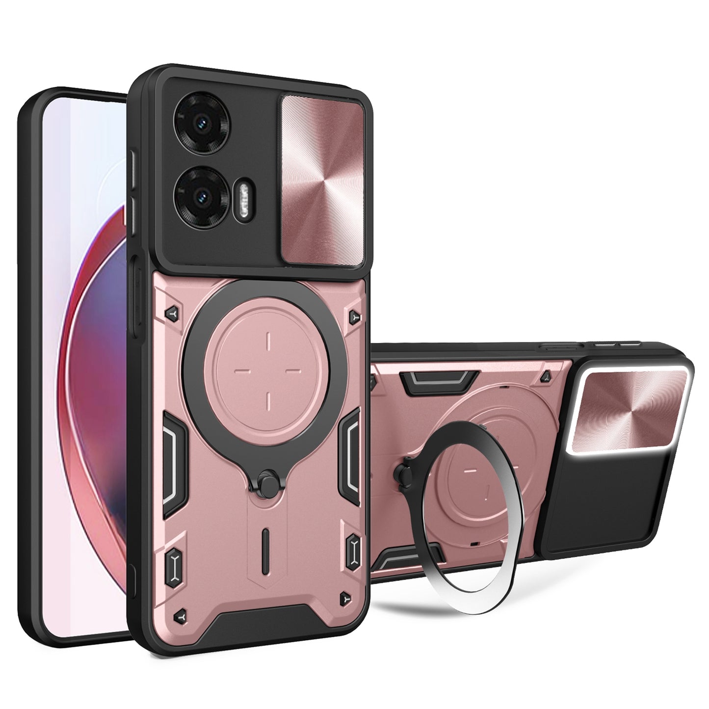 Motorola Moto G35 Magnetic Holder CD Texture Sliding Camshield Phone Case, TPU PC Shockproof Cover