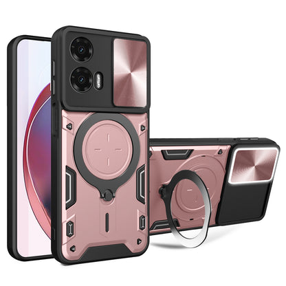 Motorola Moto G35 Magnetic Holder CD Texture Sliding Camshield Phone Case, TPU PC Shockproof Cover