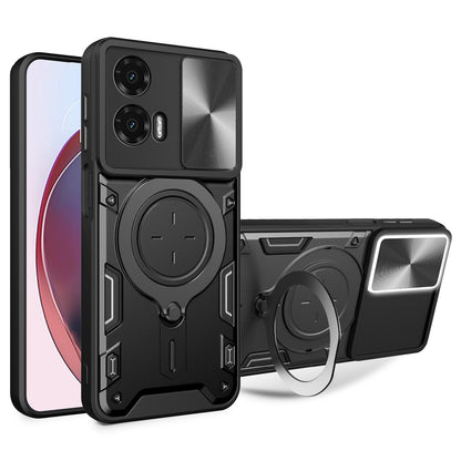 Motorola Moto G35 Magnetic Holder CD Texture Sliding Camshield Phone Case, TPU PC Shockproof Cover