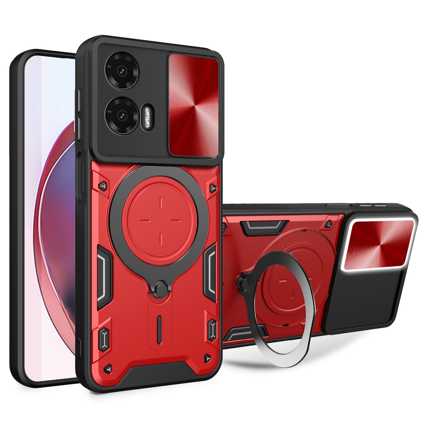 Motorola Moto G35 Magnetic Holder CD Texture Sliding Camshield Phone Case, TPU PC Shockproof Cover