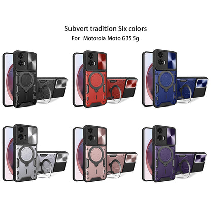 Motorola Moto G35 Magnetic Holder CD Texture Sliding Camshield Phone Case, TPU PC Shockproof Cover