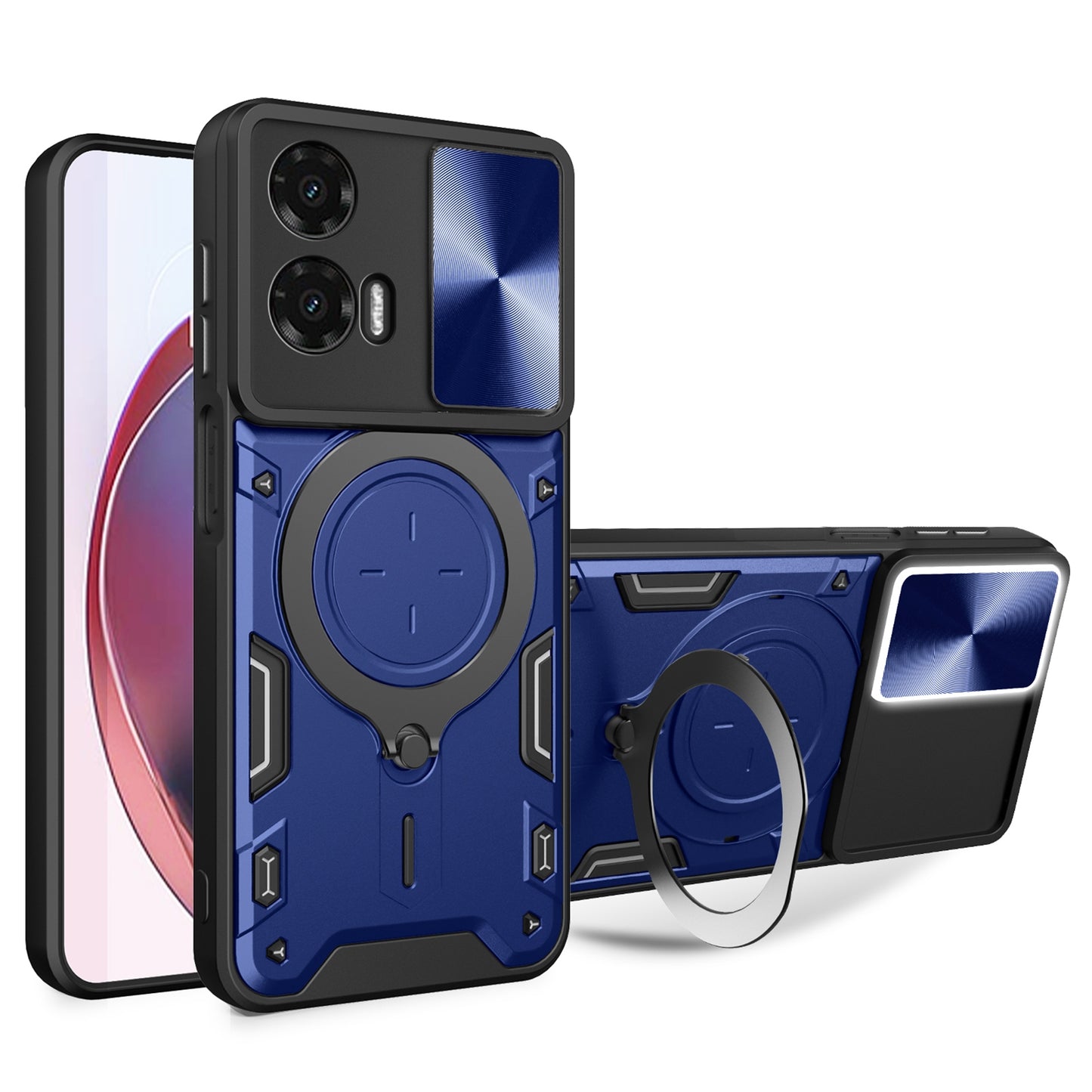 Motorola Moto G35 Magnetic Holder CD Texture Sliding Camshield Phone Case, TPU PC Shockproof Cover