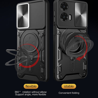 Motorola Moto G35 Magnetic Holder CD Texture Sliding Camshield Phone Case, TPU PC Shockproof Cover