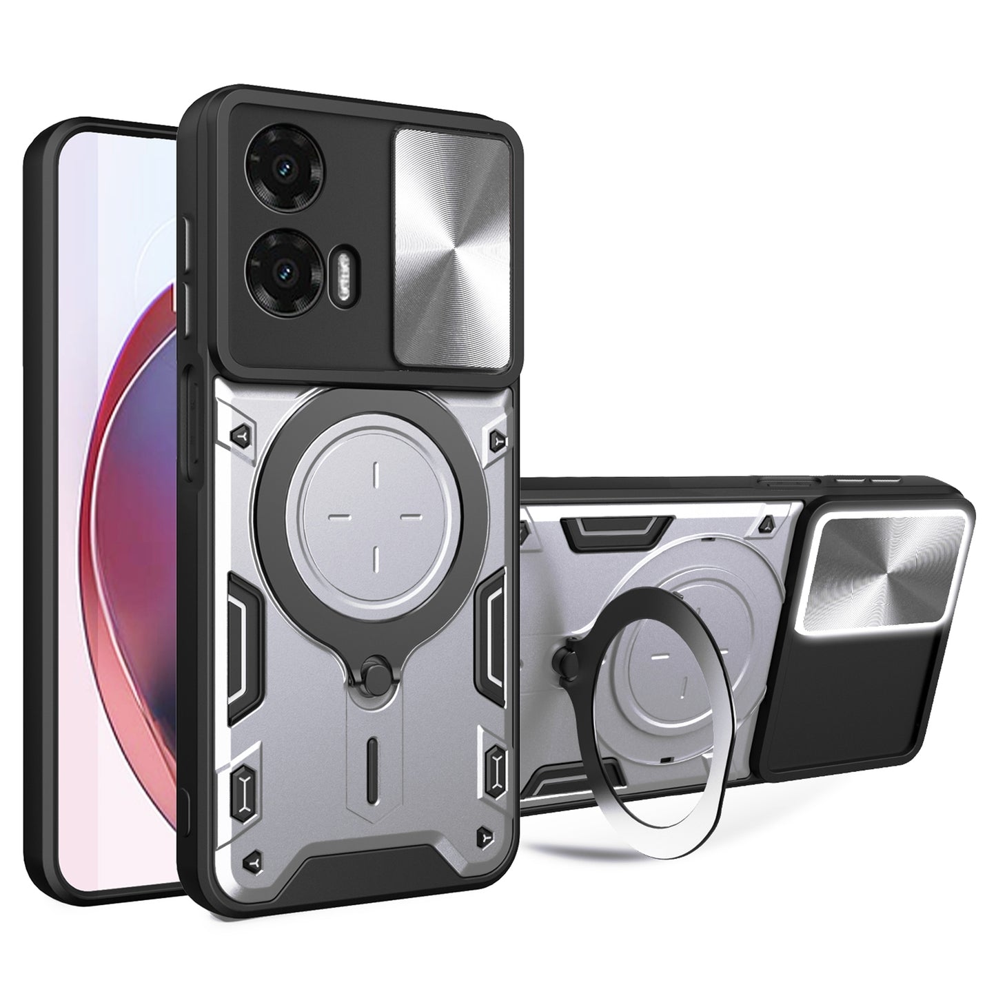 Motorola Moto G35 Magnetic Holder CD Texture Sliding Camshield Phone Case, TPU PC Shockproof Cover