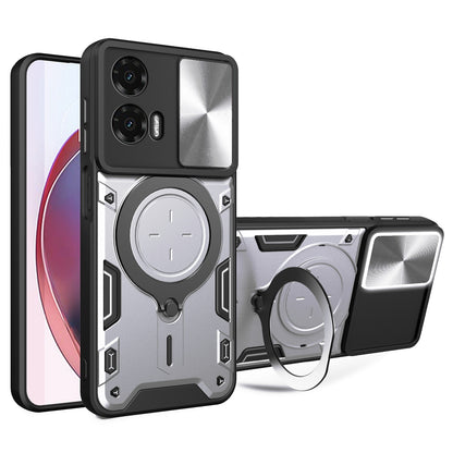 Motorola Moto G35 Magnetic Holder CD Texture Sliding Camshield Phone Case, TPU PC Shockproof Cover