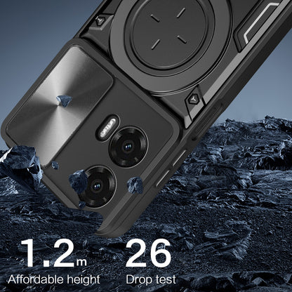 Motorola Moto G35 Magnetic Holder CD Texture Sliding Camshield Phone Case, TPU PC Shockproof Cover