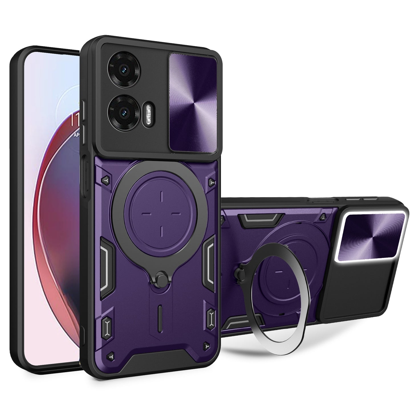 Motorola Moto G35 Magnetic Holder CD Texture Sliding Camshield Phone Case, TPU PC Shockproof Cover