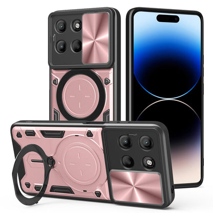 Motorola Moto G17 4G Magnetic Holder CD Texture Sliding Camshield Phone Case, TPU PC Shockproof Cover
