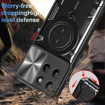 Motorola Moto G15 Magnetic Holder CD Texture Sliding Camshield Phone Case, TPU PC Shockproof Cover