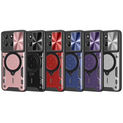 Motorola Moto G17 4G Magnetic Holder CD Texture Sliding Camshield Phone Case, TPU PC Shockproof Cover