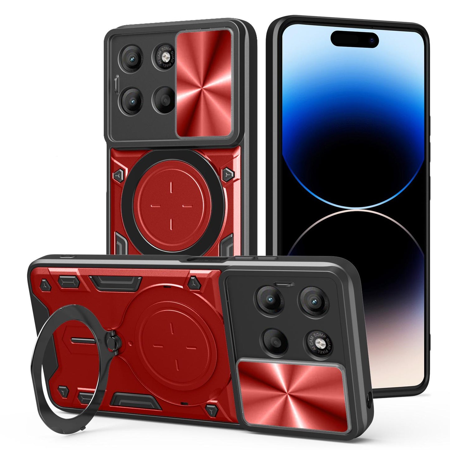 Motorola Moto G17 4G Magnetic Holder CD Texture Sliding Camshield Phone Case, TPU PC Shockproof Cover