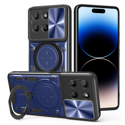 Motorola Moto G15 Magnetic Holder CD Texture Sliding Camshield Phone Case, TPU PC Shockproof Cover