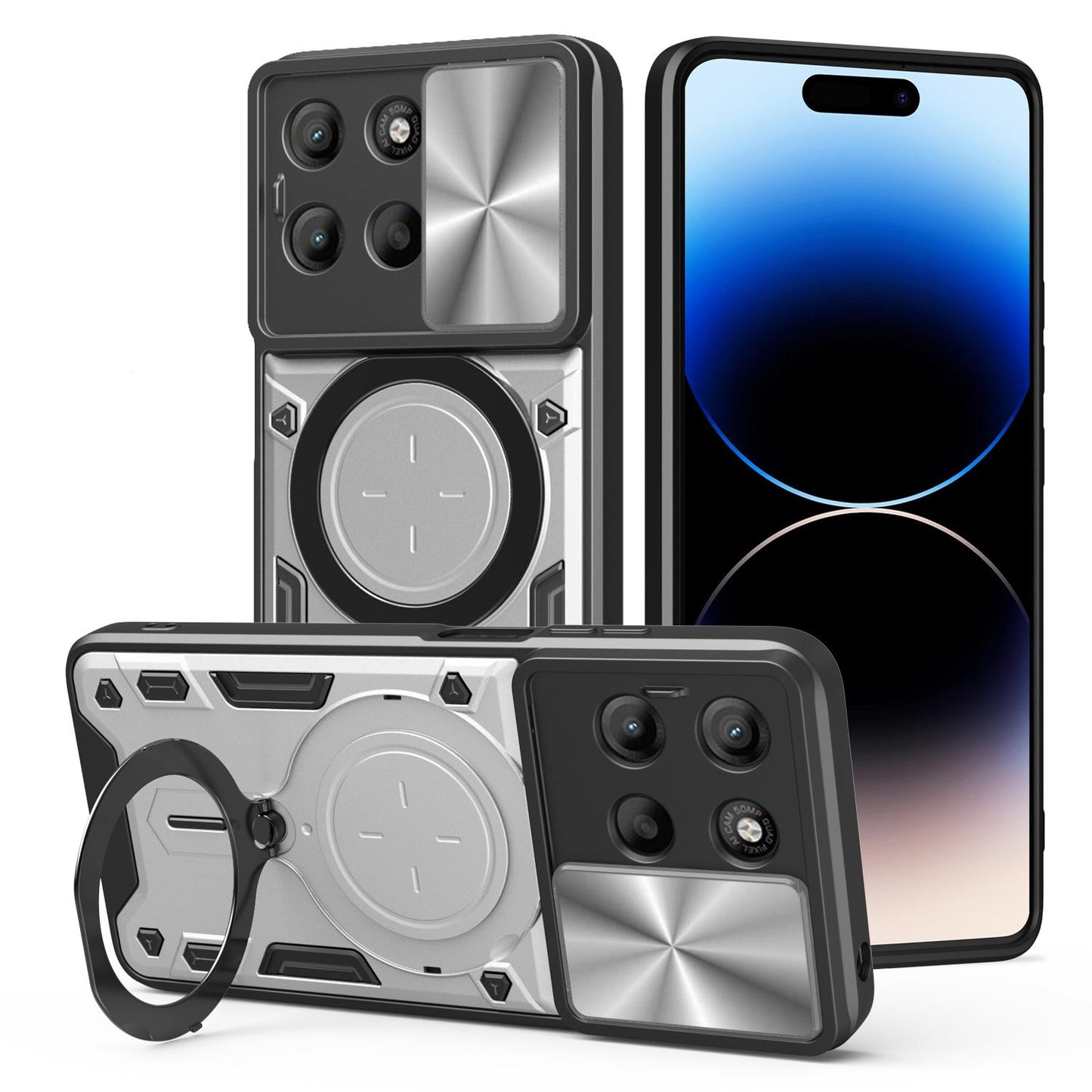 Motorola Moto G15 Magnetic Holder CD Texture Sliding Camshield Phone Case, TPU PC Shockproof Cover