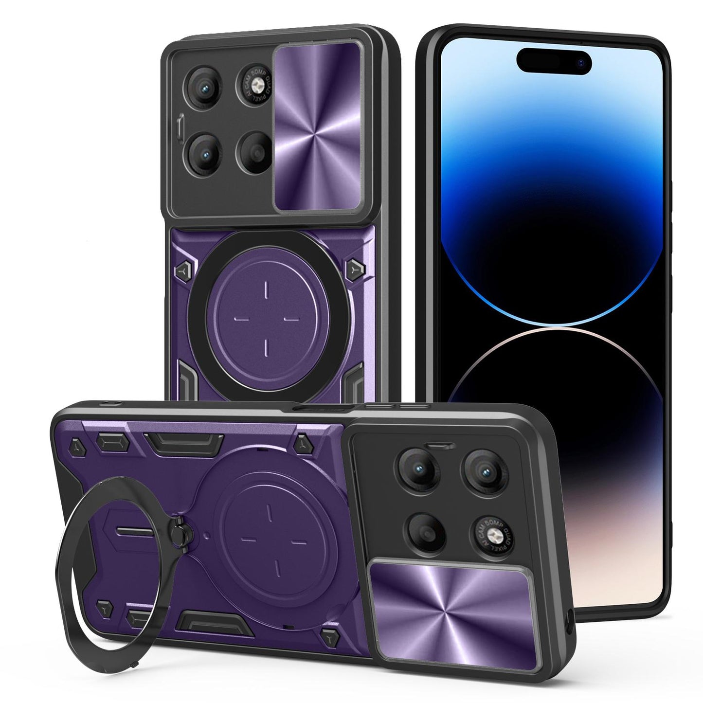 Motorola Moto G17 4G Magnetic Holder CD Texture Sliding Camshield Phone Case, TPU PC Shockproof Cover