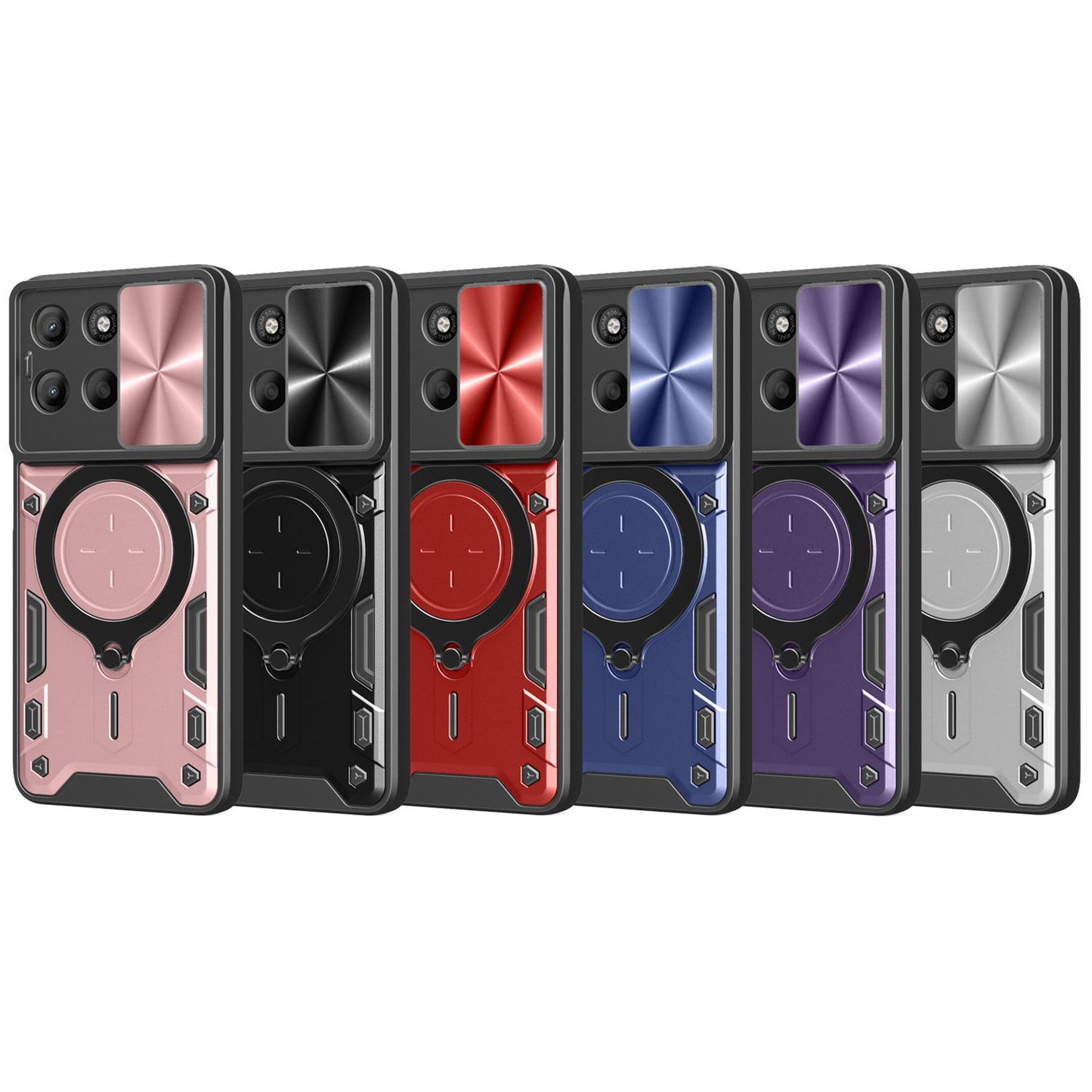 Motorola Moto G15 Magnetic Holder CD Texture Sliding Camshield Phone Case, TPU PC Shockproof Cover