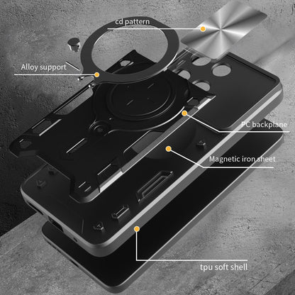 Motorola Moto G15 Magnetic Holder CD Texture Sliding Camshield Phone Case, TPU PC Shockproof Cover
