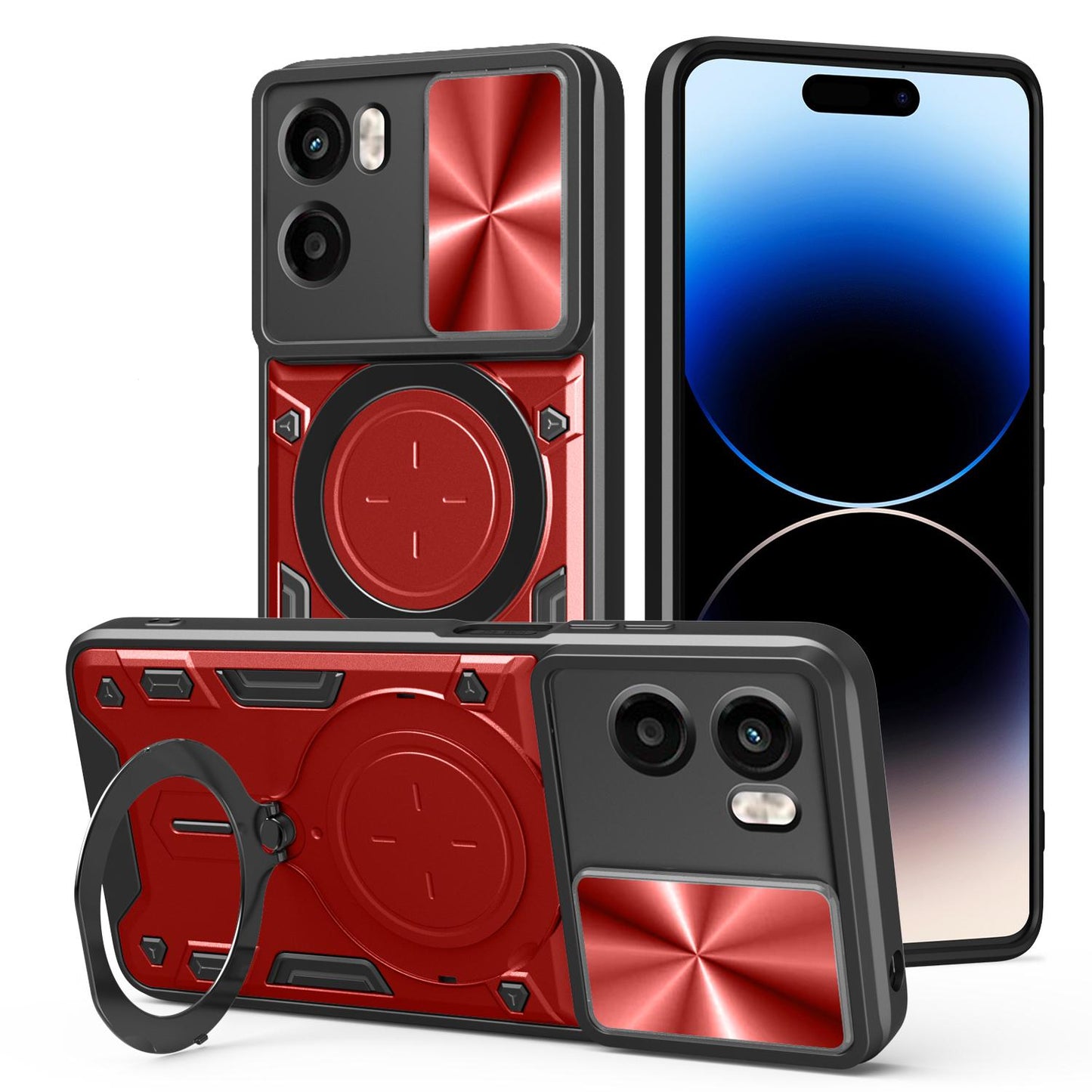 Motorola Moto G05 Magnetic Holder CD Texture Sliding Camshield Phone Case, TPU PC Shockproof Cover