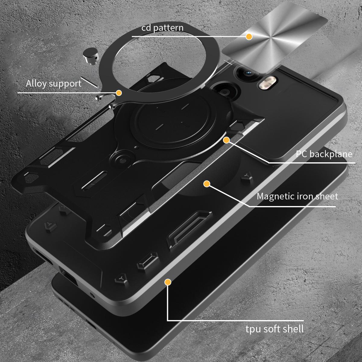 Motorola Moto G05 Magnetic Holder CD Texture Sliding Camshield Phone Case, TPU PC Shockproof Cover
