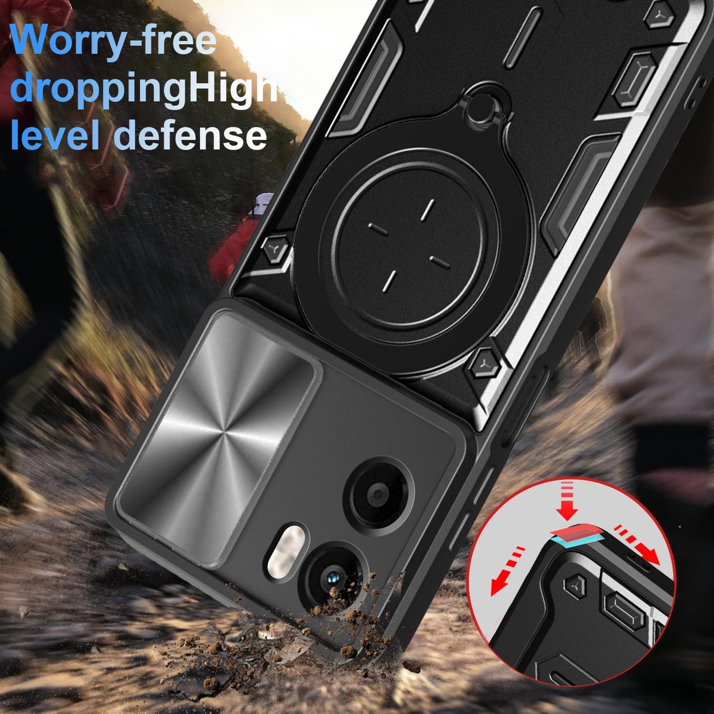 Motorola Moto G05 Magnetic Holder CD Texture Sliding Camshield Phone Case, TPU PC Shockproof Cover