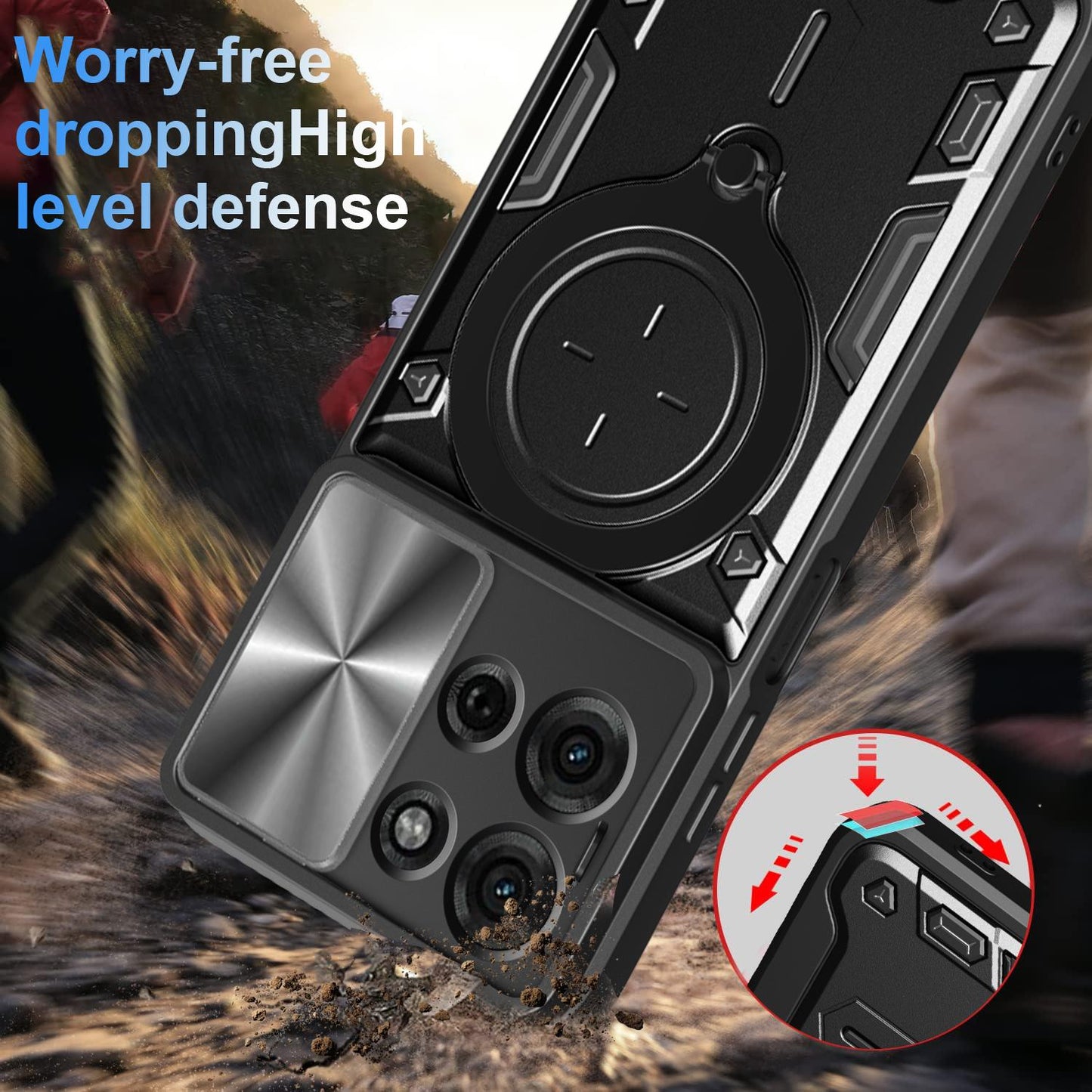 Motorola Moto G75 5G Magnetic Holder CD Texture Sliding Camshield Phone Case, TPU PC Shockproof Cover