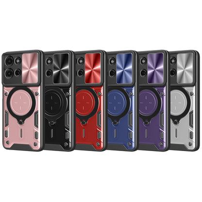 Motorola Moto G75 5G Magnetic Holder CD Texture Sliding Camshield Phone Case, TPU PC Shockproof Cover