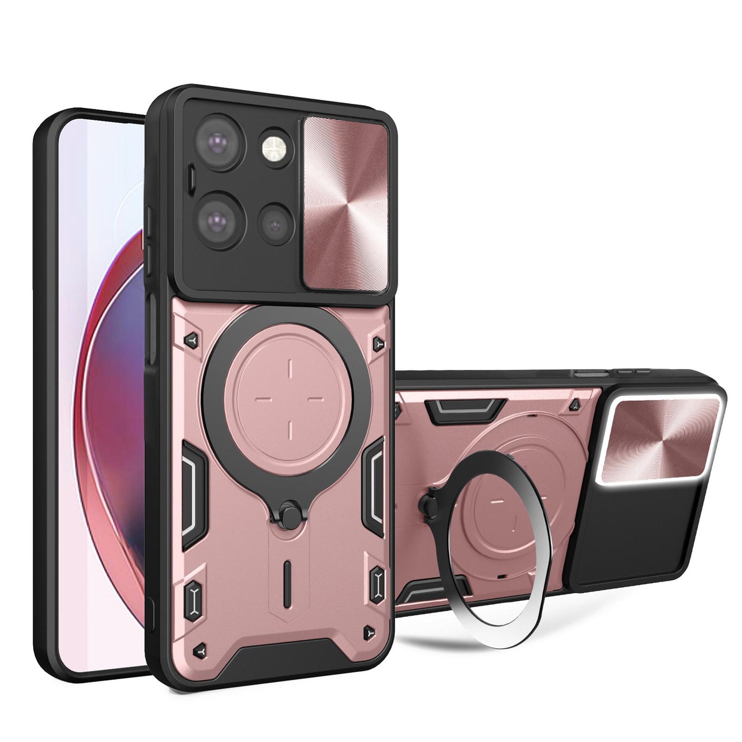 Motorola Moto G 2025 Magnetic Holder CD Texture Sliding Camshield Phone Case, TPU PC Shockproof Cover