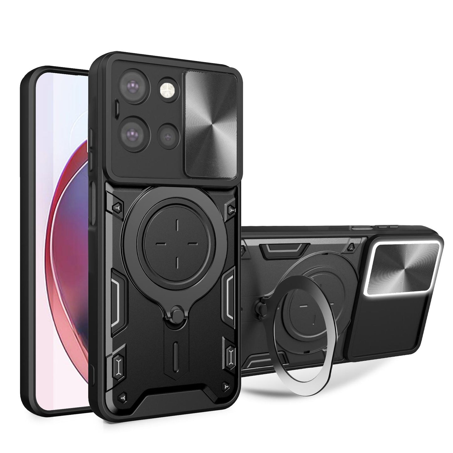Motorola Moto G 2025 Magnetic Holder CD Texture Sliding Camshield Phone Case, TPU PC Shockproof Cover