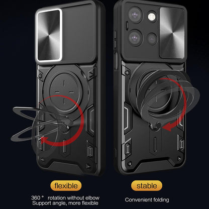 Motorola Moto G 2025 Magnetic Holder CD Texture Sliding Camshield Phone Case, TPU PC Shockproof Cover