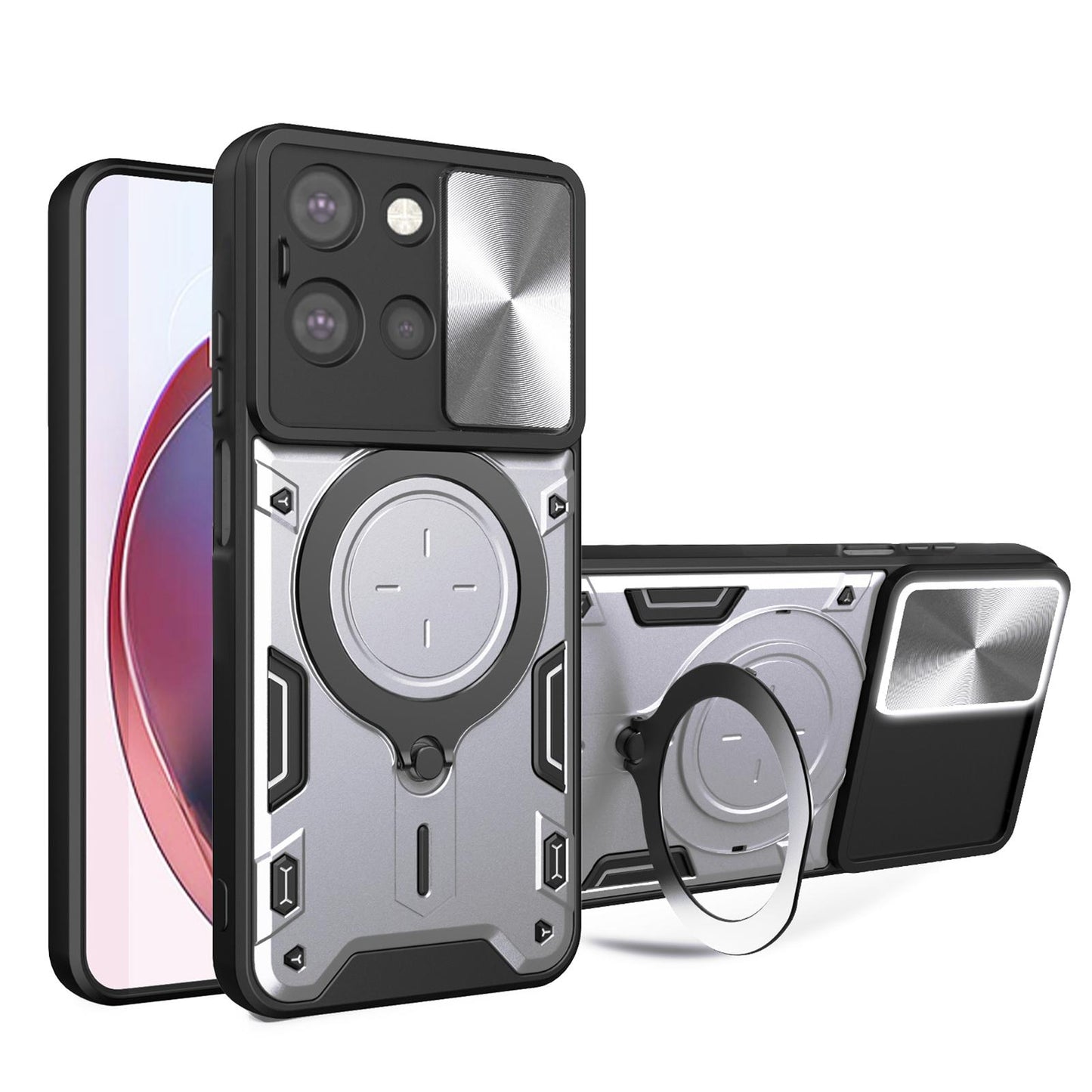 Motorola Moto G 2025 Magnetic Holder CD Texture Sliding Camshield Phone Case, TPU PC Shockproof Cover