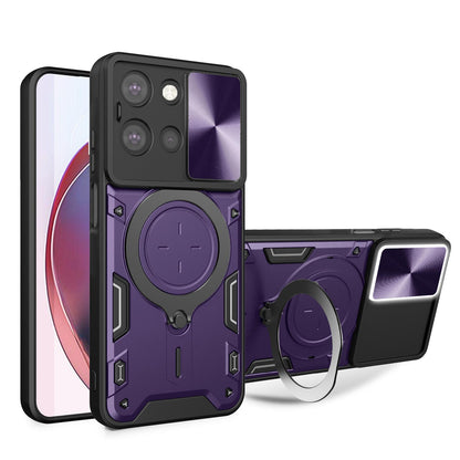 Motorola Moto G 2025 Magnetic Holder CD Texture Sliding Camshield Phone Case, TPU PC Shockproof Cover