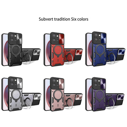 Motorola Moto G 2025 Magnetic Holder CD Texture Sliding Camshield Phone Case, TPU PC Shockproof Cover