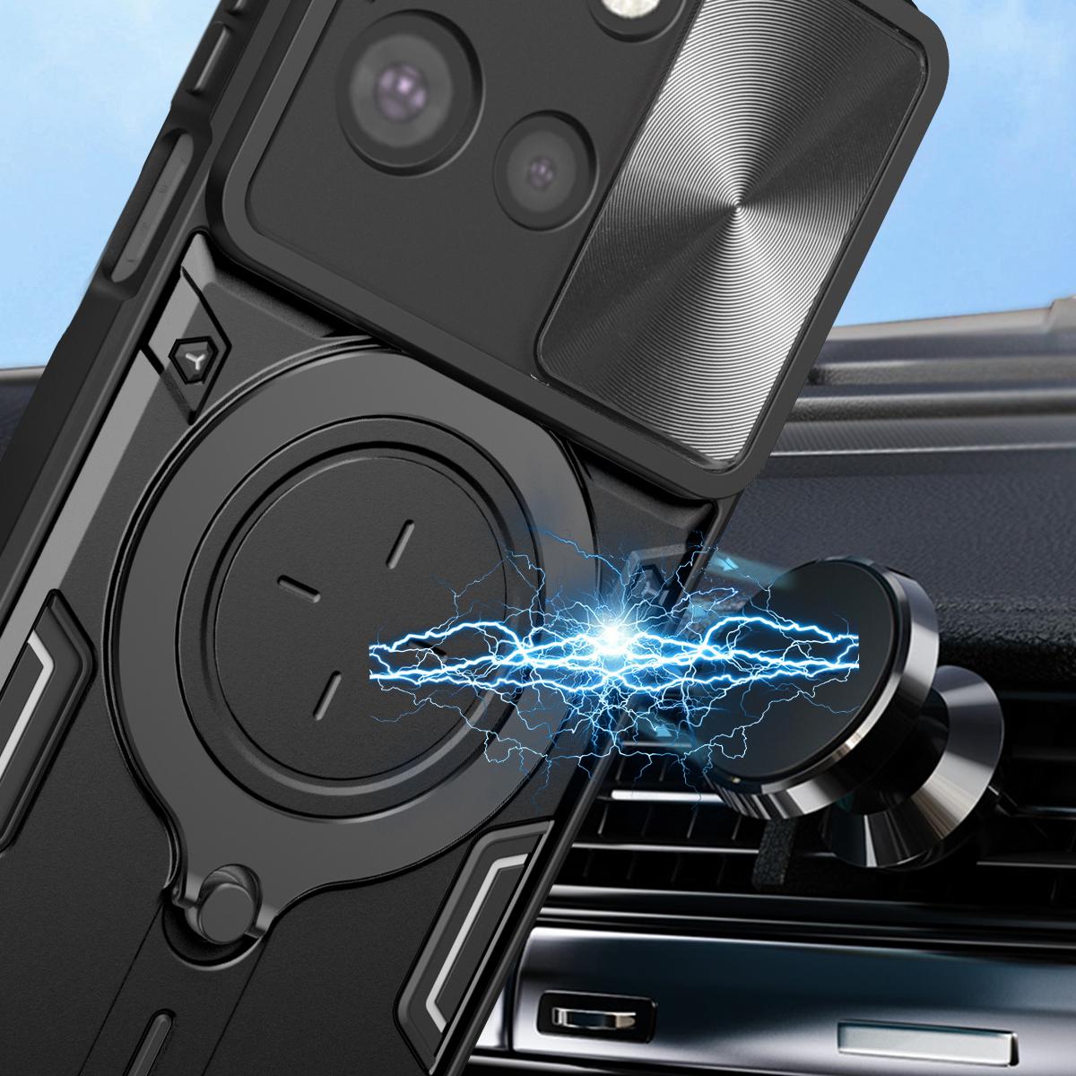 Motorola Moto G 2025 Magnetic Holder CD Texture Sliding Camshield Phone Case, TPU PC Shockproof Cover