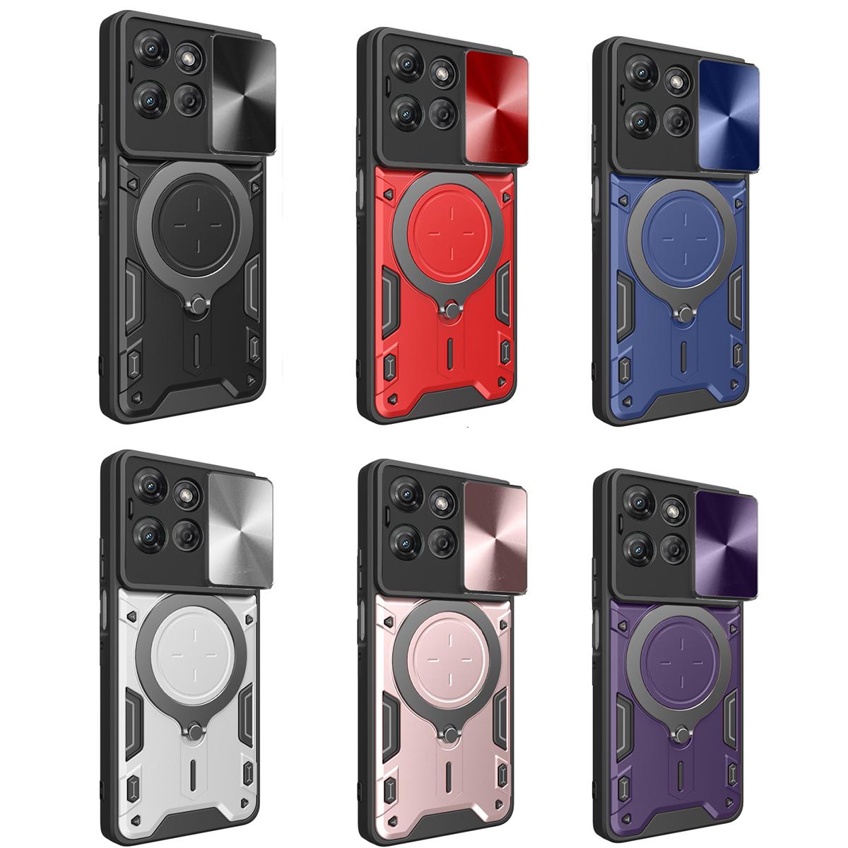 Motorola Moto G Power 2025 Magnetic Holder CD Texture Sliding Camshield Phone Case, TPU PC Shockproof Cover