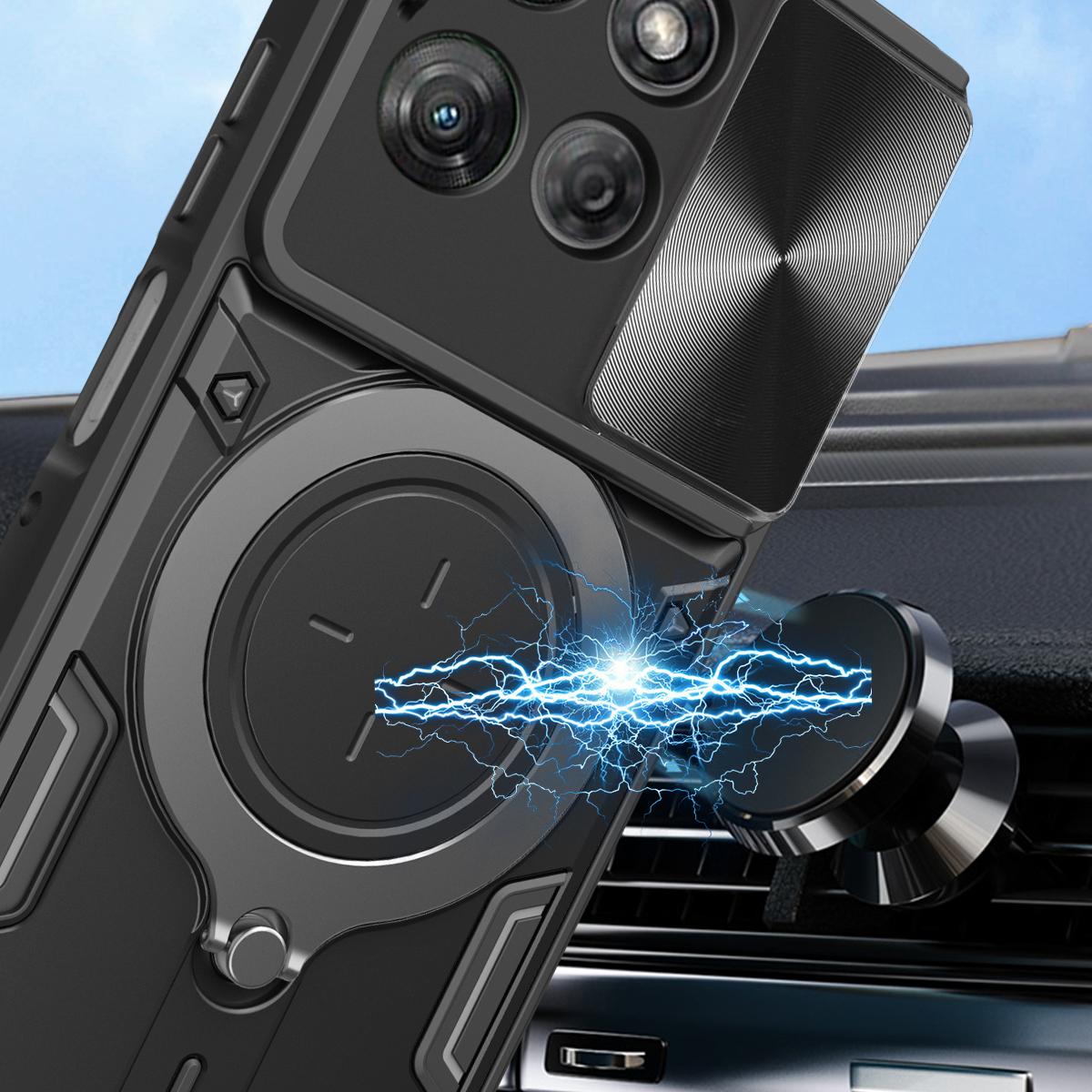 Motorola Moto G Power 2025 Magnetic Holder CD Texture Sliding Camshield Phone Case, TPU PC Shockproof Cover