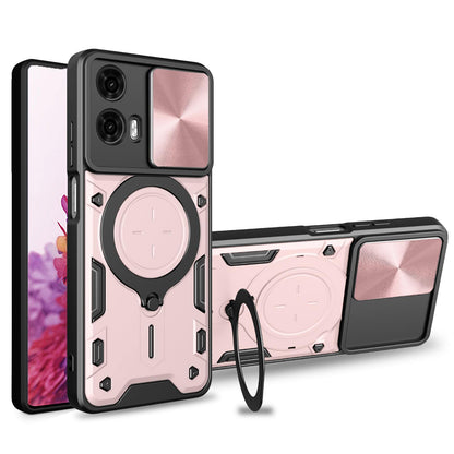 Motorola Moto G24 Power Magnetic Holder CD Texture Sliding Camshield Phone Case, TPU PC Shockproof Cover