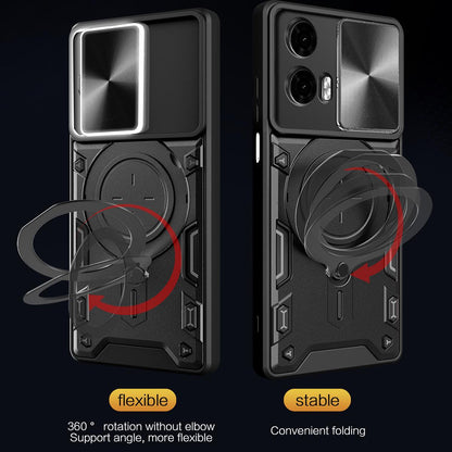 Motorola Moto G24 Power Magnetic Holder CD Texture Sliding Camshield Phone Case, TPU PC Shockproof Cover