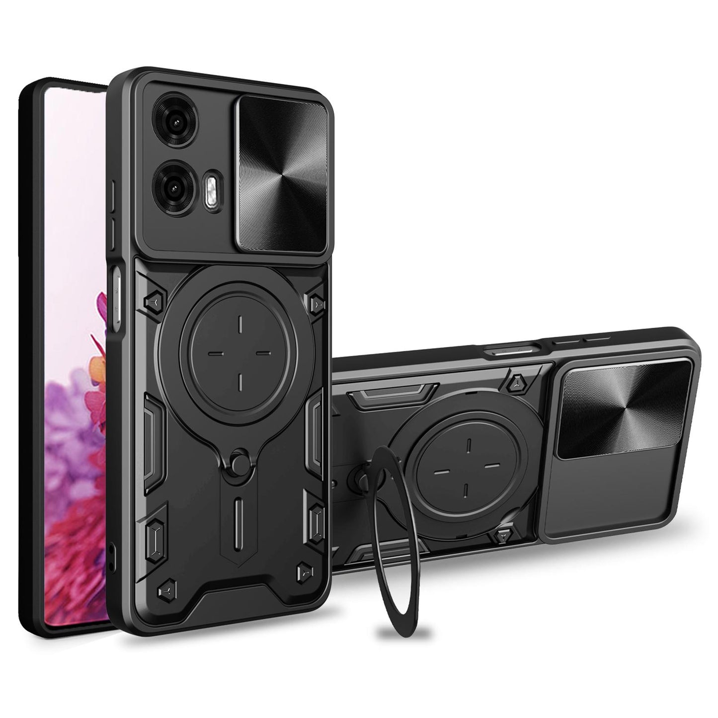 Motorola Moto G24 Power Magnetic Holder CD Texture Sliding Camshield Phone Case, TPU PC Shockproof Cover