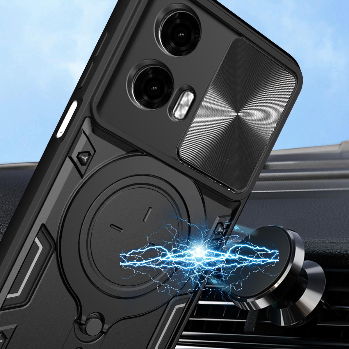 Motorola Moto G24 Power Magnetic Holder CD Texture Sliding Camshield Phone Case, TPU PC Shockproof Cover
