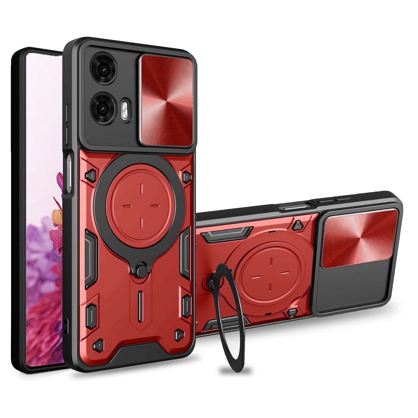 Motorola Moto G24 Power Magnetic Holder CD Texture Sliding Camshield Phone Case, TPU PC Shockproof Cover