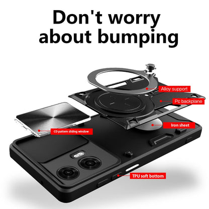 Motorola Moto G24 Power Magnetic Holder CD Texture Sliding Camshield Phone Case, TPU PC Shockproof Cover