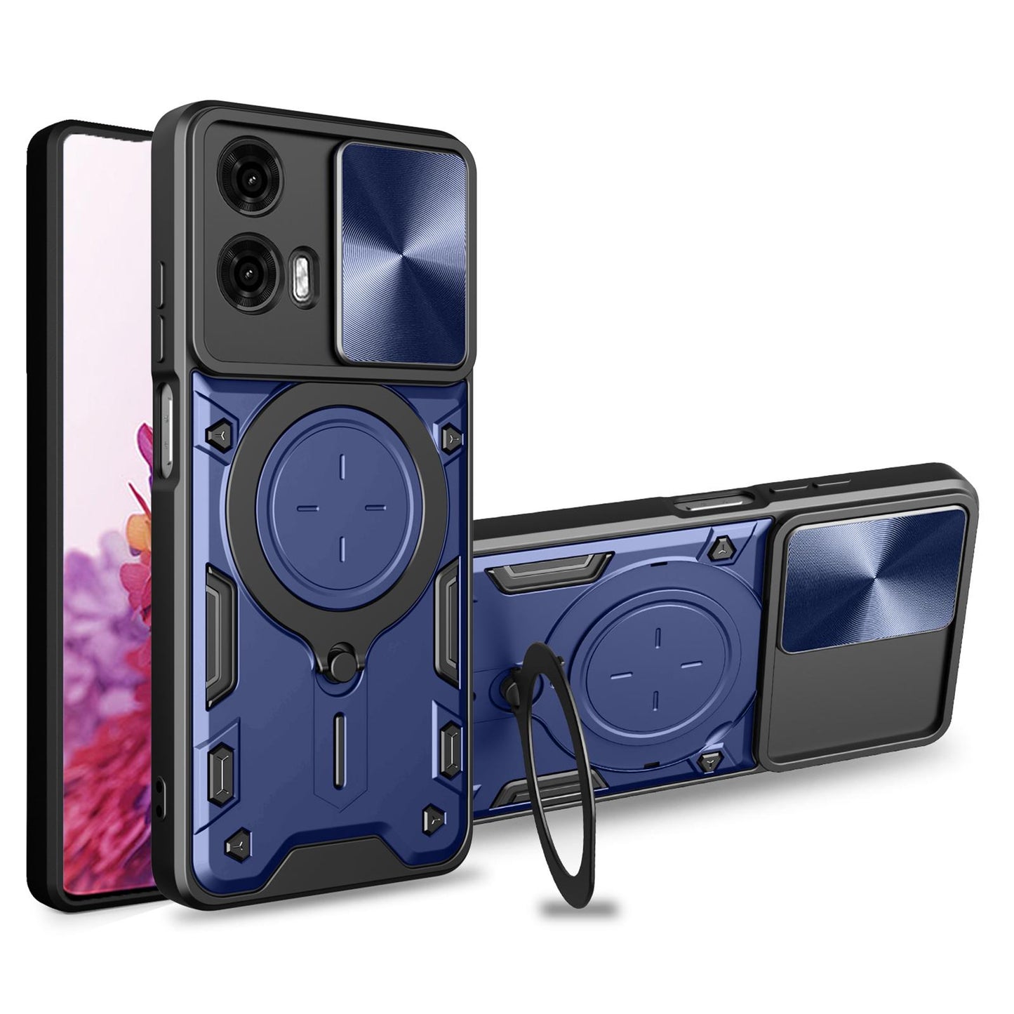 Motorola Moto G24 Power Magnetic Holder CD Texture Sliding Camshield Phone Case, TPU PC Shockproof Cover