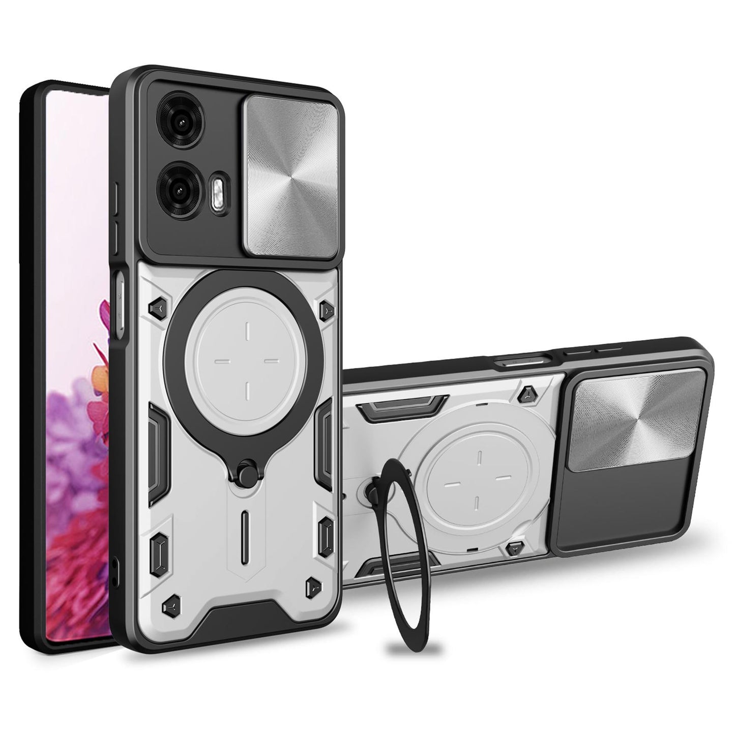 Motorola Moto G24 Power Magnetic Holder CD Texture Sliding Camshield Phone Case, TPU PC Shockproof Cover