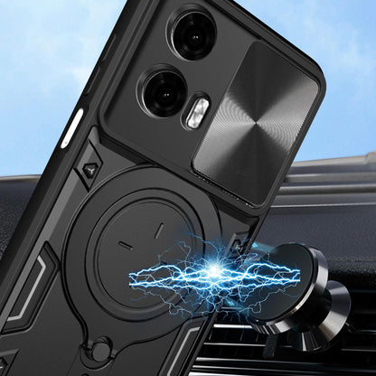 Motorola Moto G24 Power Magnetic Holder CD Texture Sliding Camshield Phone Case, TPU PC Shockproof Cover