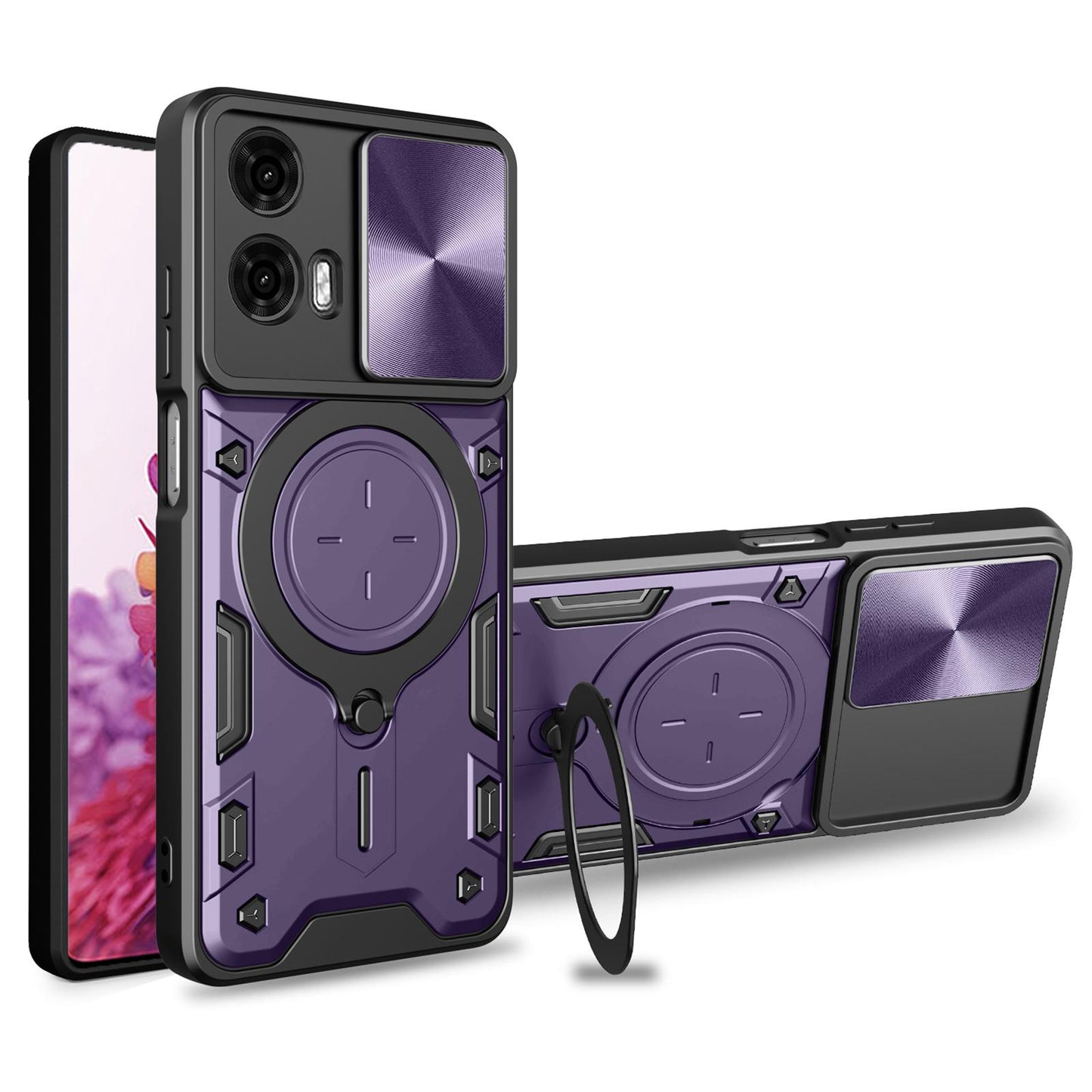 Motorola Moto G24 Power Magnetic Holder CD Texture Sliding Camshield Phone Case, TPU PC Shockproof Cover
