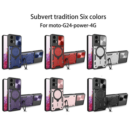 Motorola Moto G24 Power Magnetic Holder CD Texture Sliding Camshield Phone Case, TPU PC Shockproof Cover