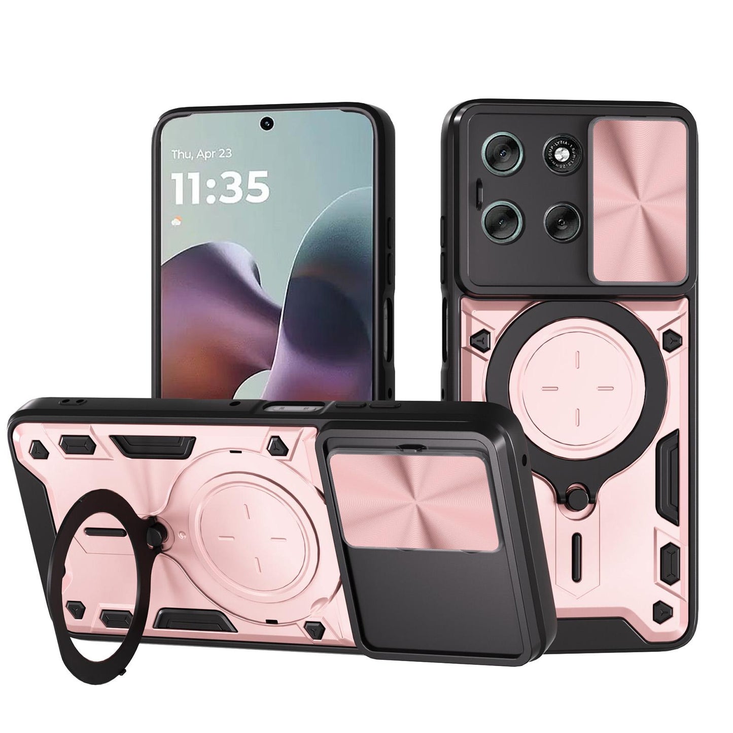 Motorola Moto G56 5G Magnetic Holder CD Texture Sliding Camshield Phone Case, TPU PC Shockproof Cover