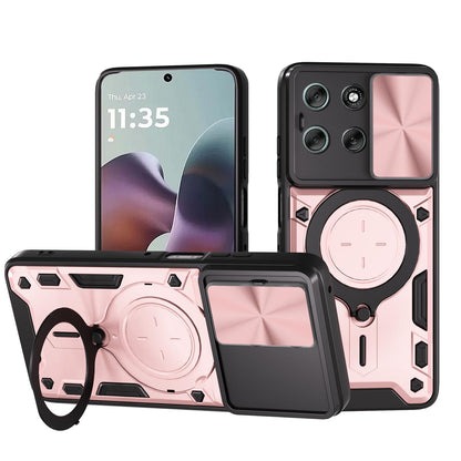 Motorola Moto G56 5G Magnetic Holder CD Texture Sliding Camshield Phone Case, TPU PC Shockproof Cover
