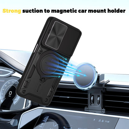 Motorola Moto G56 5G Magnetic Holder CD Texture Sliding Camshield Phone Case, TPU PC Shockproof Cover