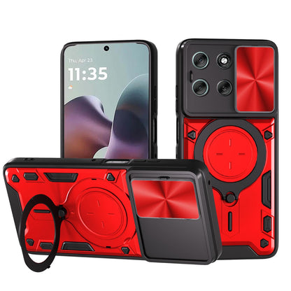 Motorola Moto G56 5G Magnetic Holder CD Texture Sliding Camshield Phone Case, TPU PC Shockproof Cover